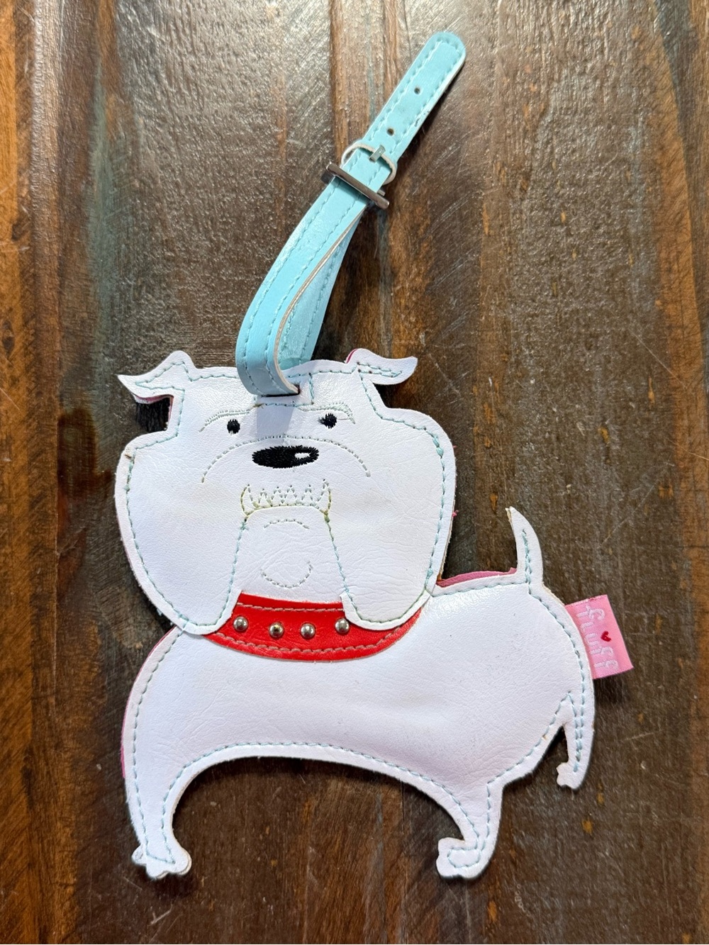 Fluff Los Angeles Whimsical Bulldog Dog Luggage Tag with Red Studded Collar NWOT